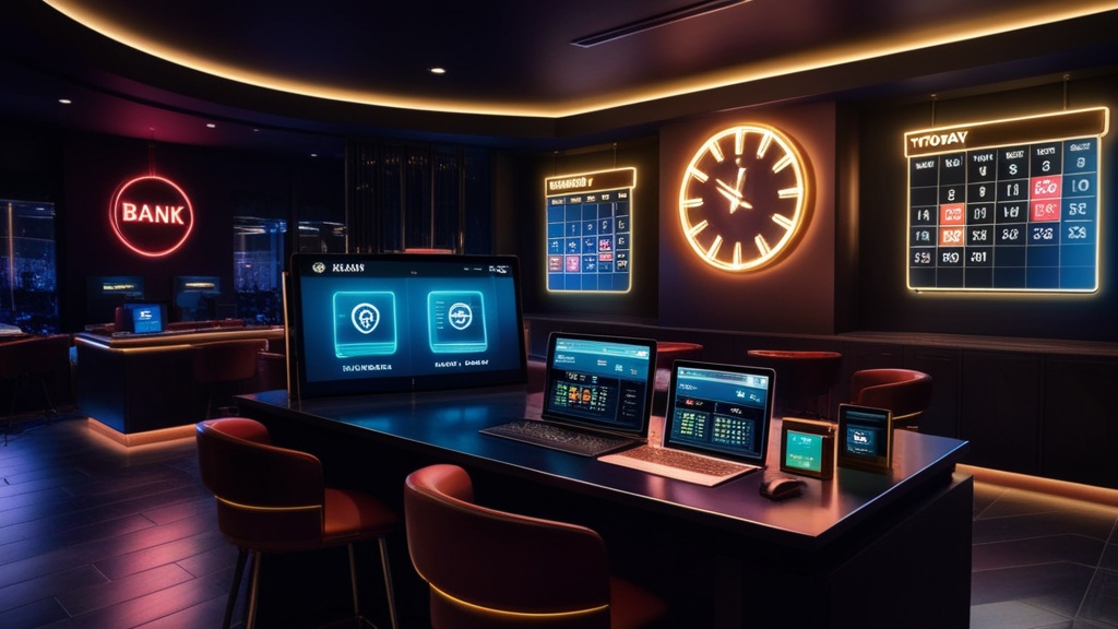 Weekend- en feestdagvertraging rond een casino-uitbetaling met kalender en klok