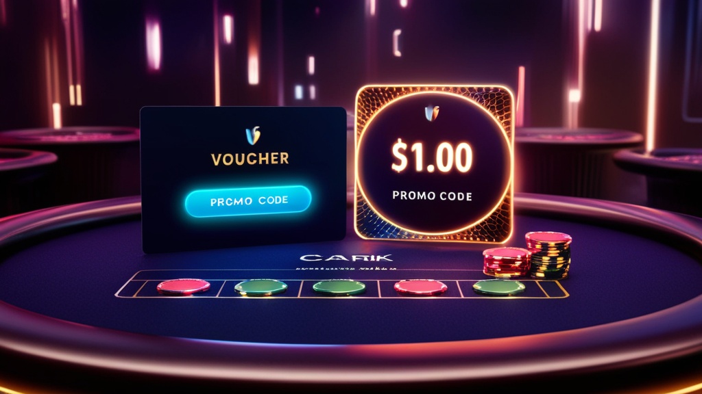 Voucher en promotiecode naast elkaar in een sfeervolle casinoscène